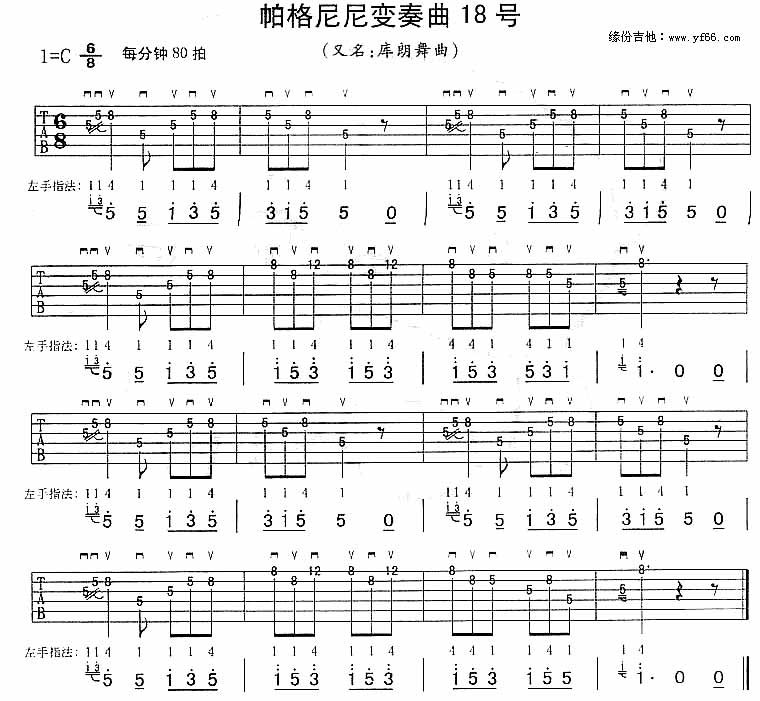 帕格尼尼变奏曲18号吉他谱