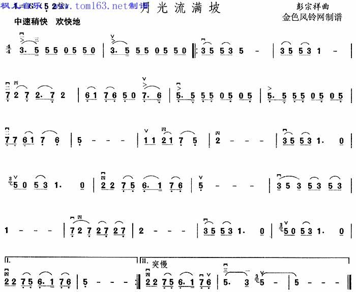 月光流满坡 二胡曲谱吉他谱