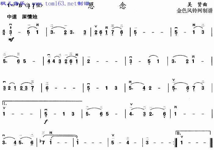 思念（二胡曲谱）吉他谱