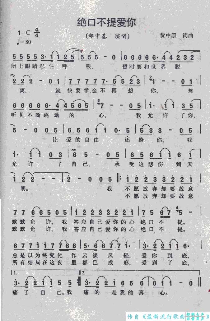 絕口不提愛你吉他譜 鄭中基 吉他圖片譜1張
