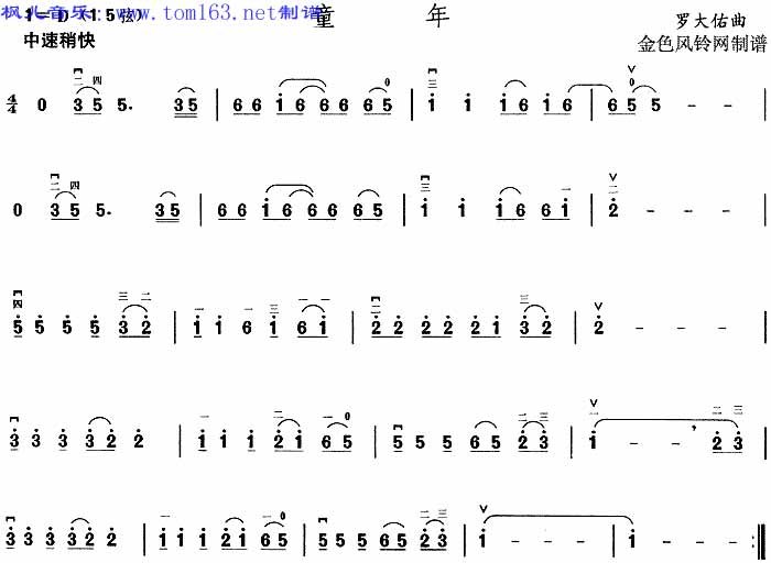 童年   二胡曲谱吉他谱