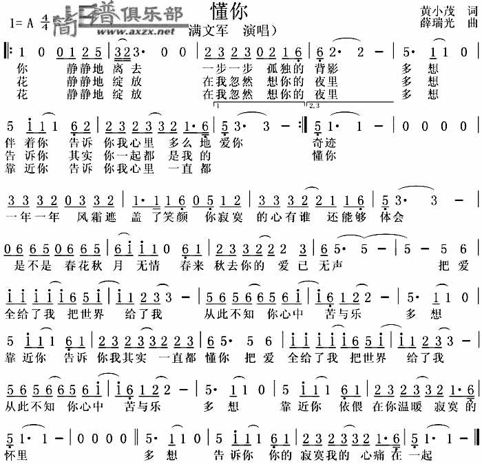 懂你吉他谱满文军吉他图片谱1张