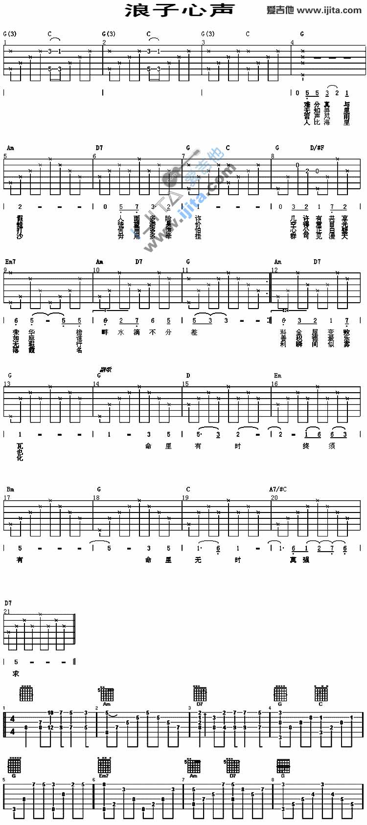 浪子心声吉他谱