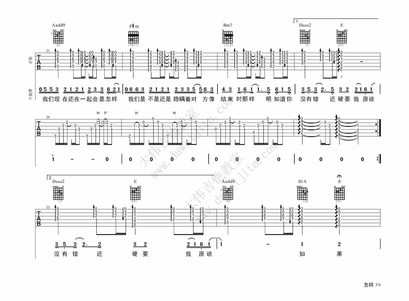 戴佩妮《怎样》|吉他谱