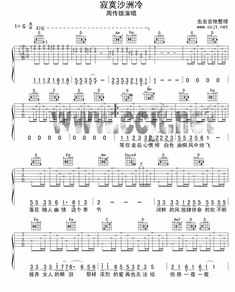 周传雄 寂寞沙洲冷|吉他谱