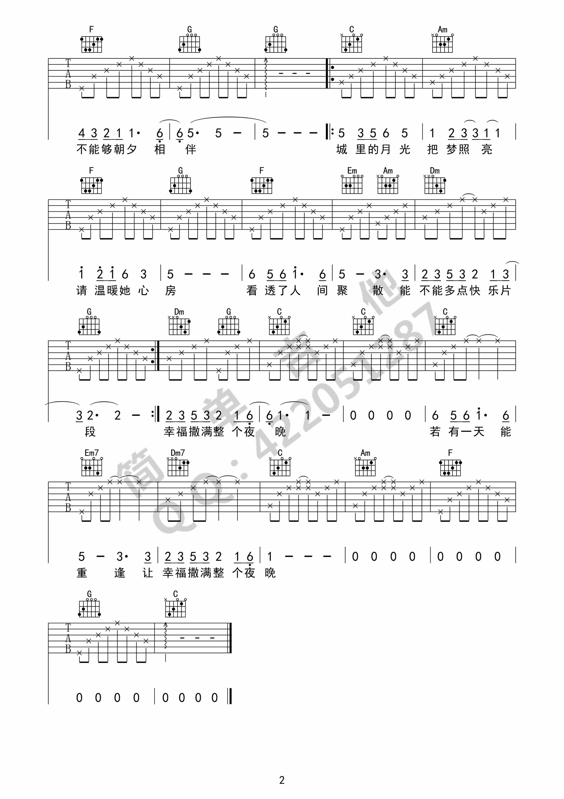 城里的月光|吉他谱
