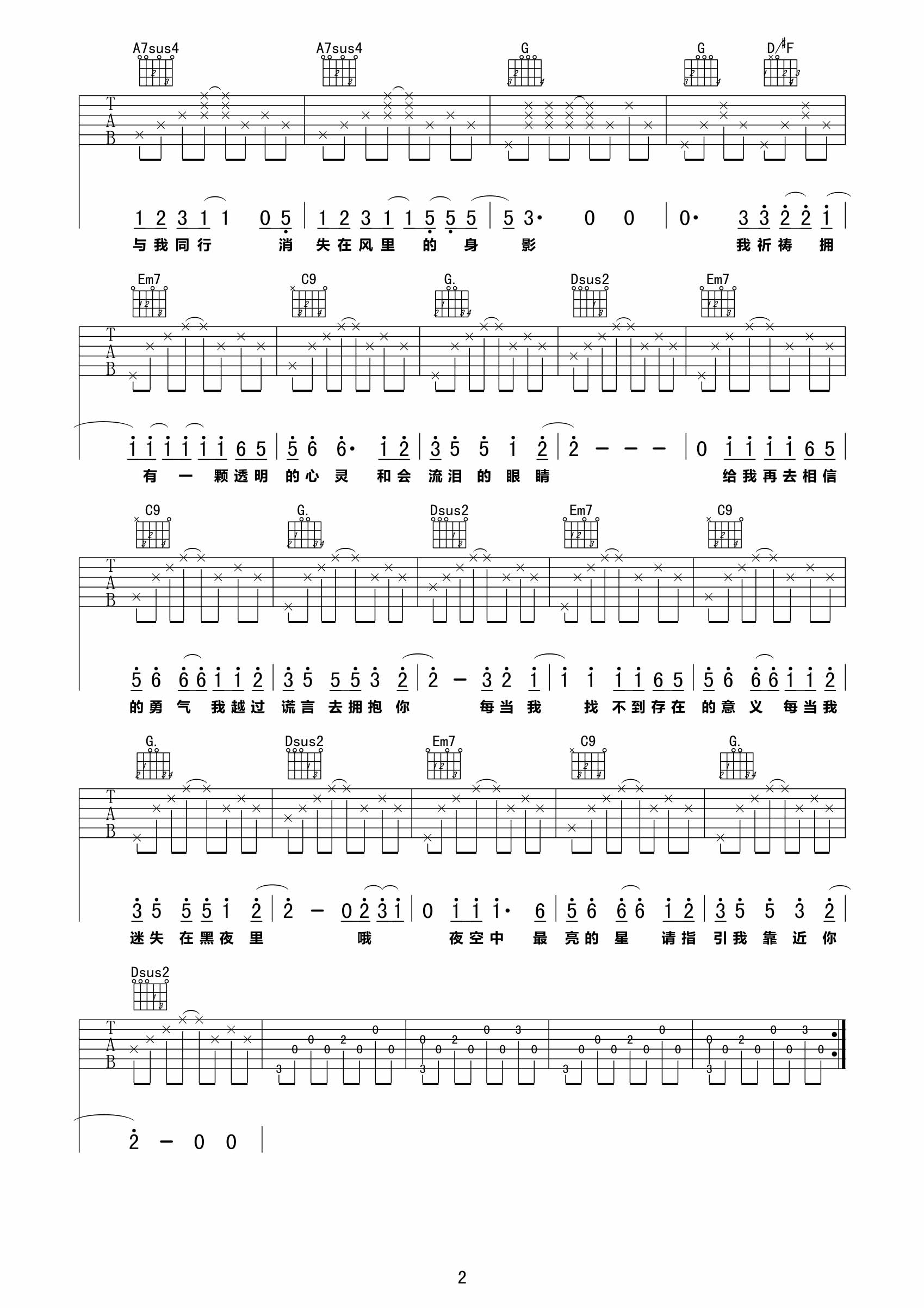逃跑計劃夜空中最亮的星吉他譜吉他圖片譜2張