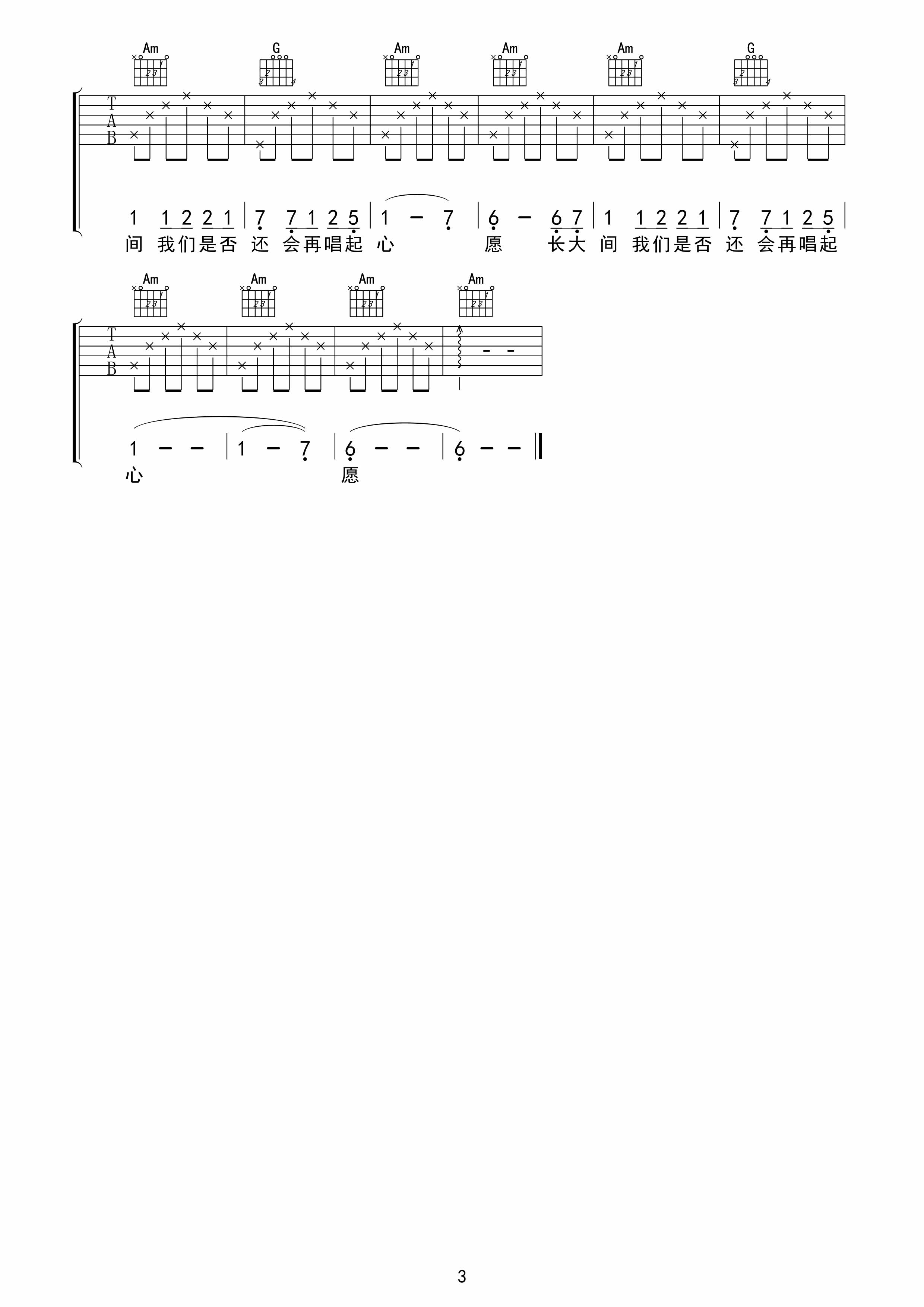 心愿吉他谱_四个女生_D调弹唱58%单曲版 - 吉他世界