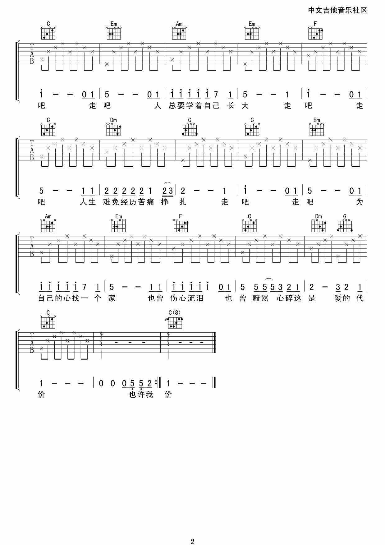 张艾嘉 爱的代价|吉他谱