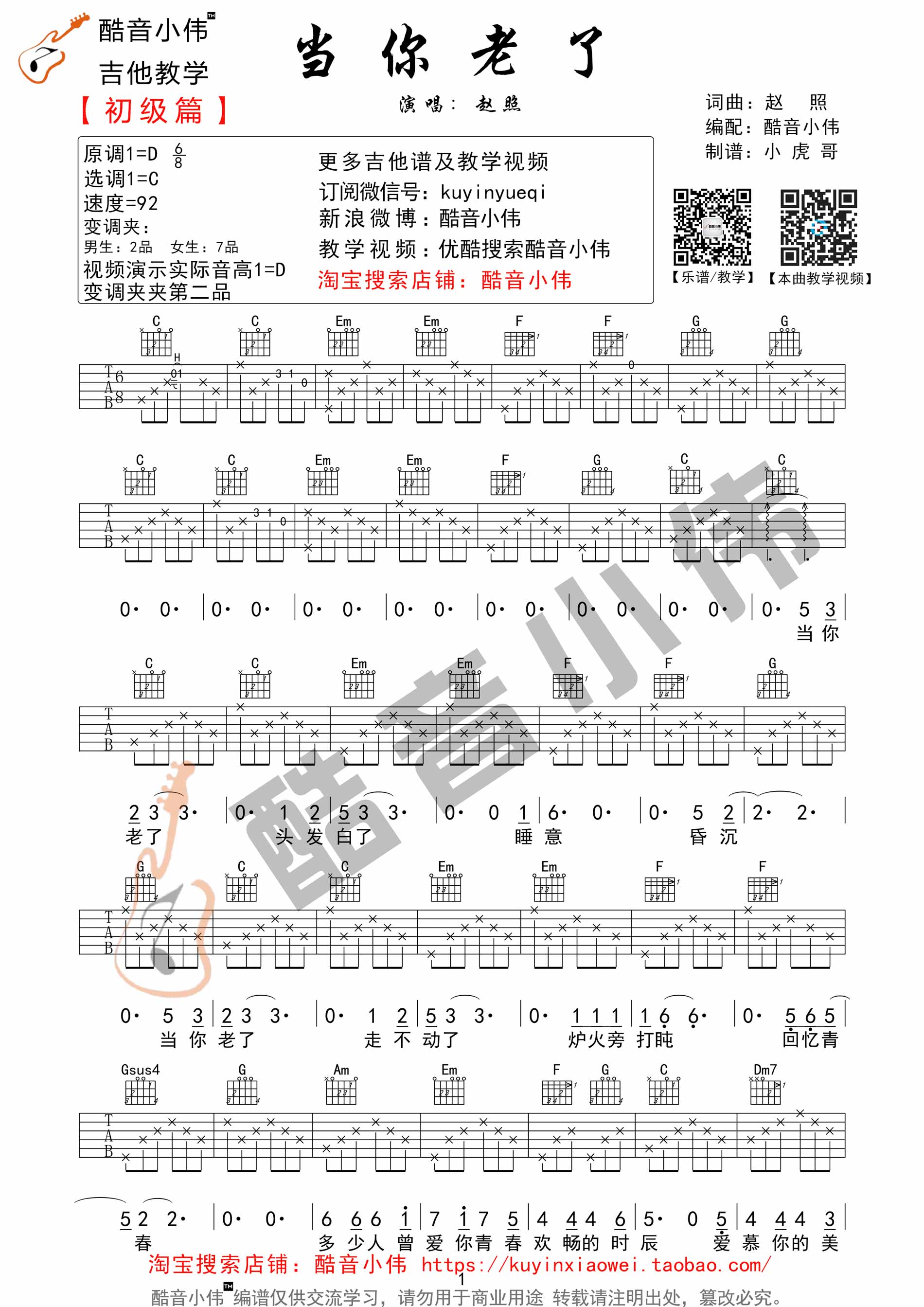 当你老了|吉他谱