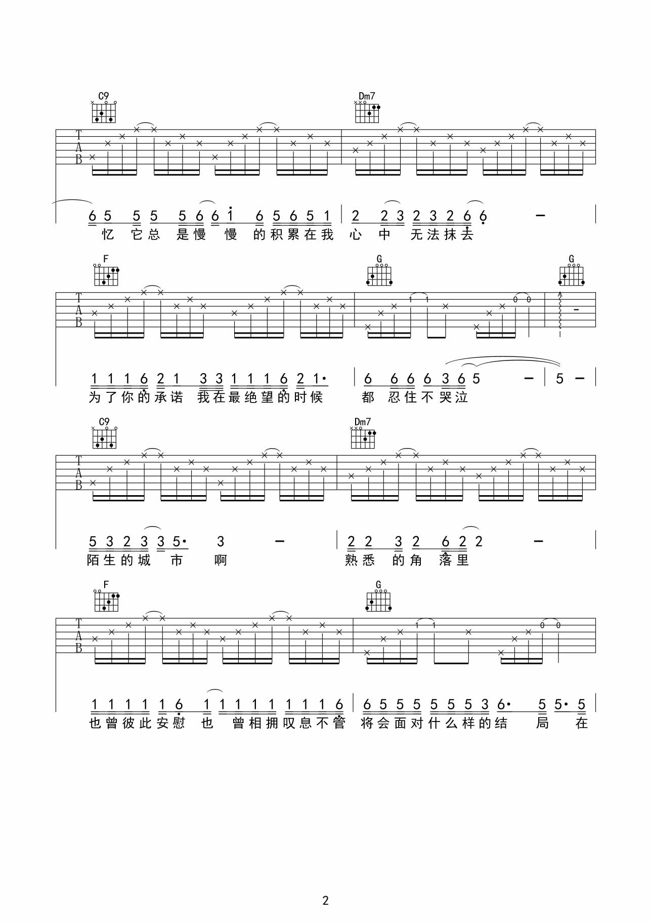 《漂洋过海来看你》吉他谱-李宗盛-C调原版六线谱-附教学-吉他控