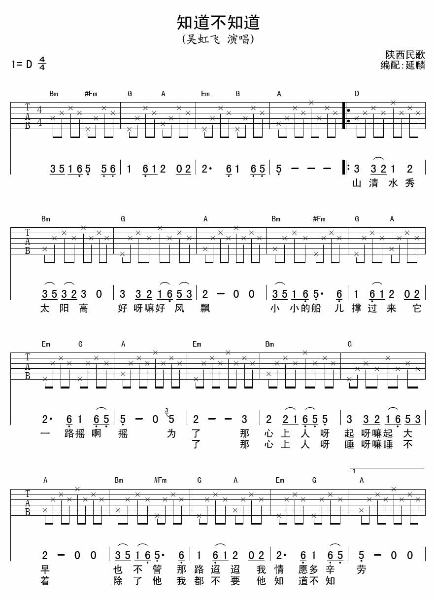 吴虹飞 知道不知道|吉他谱