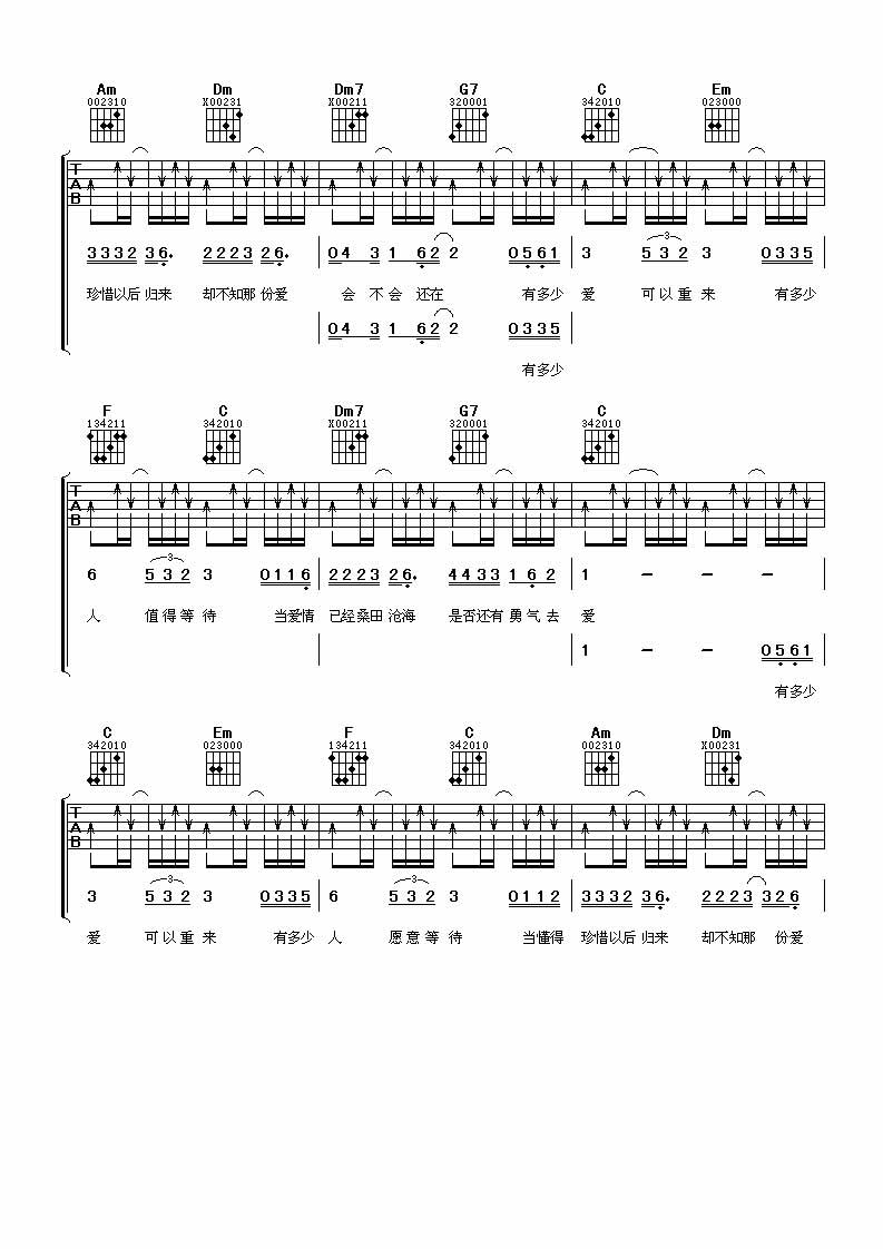 迪克牛仔有多少爱可以重来吉他谱迪克牛仔吉他图片谱4张