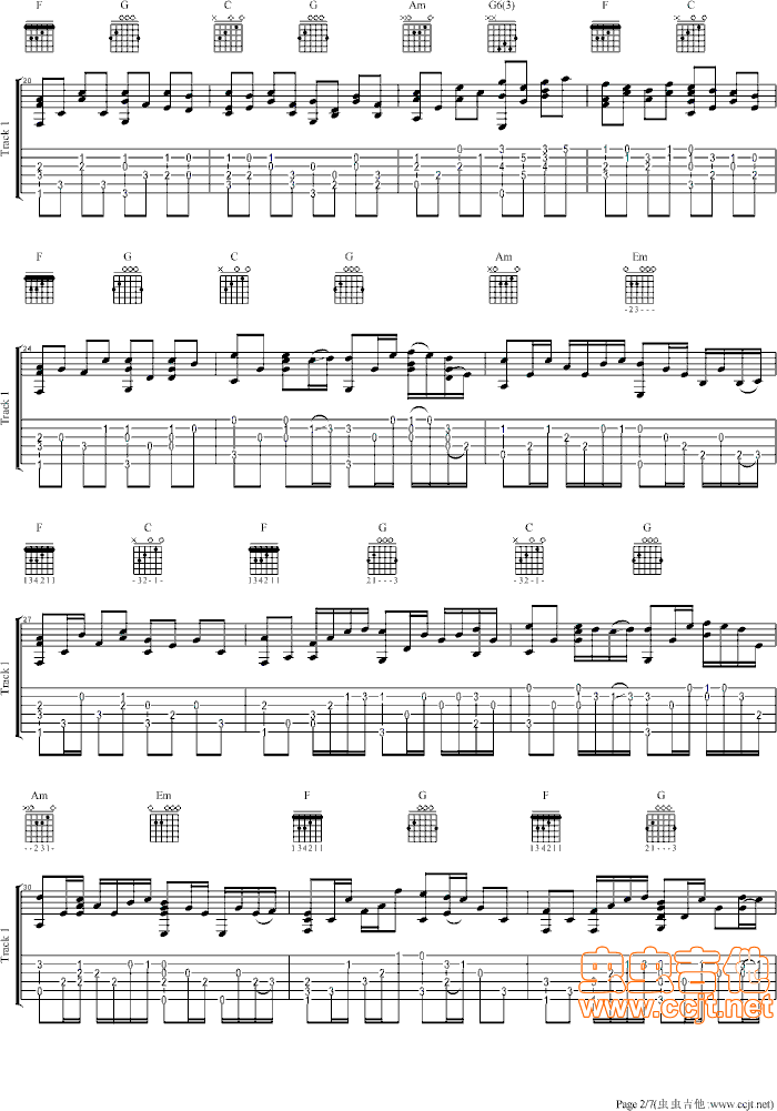 卡农 带和弦再次完善近乎完美版 调GTP六线PDF谱 独奏吉他谱