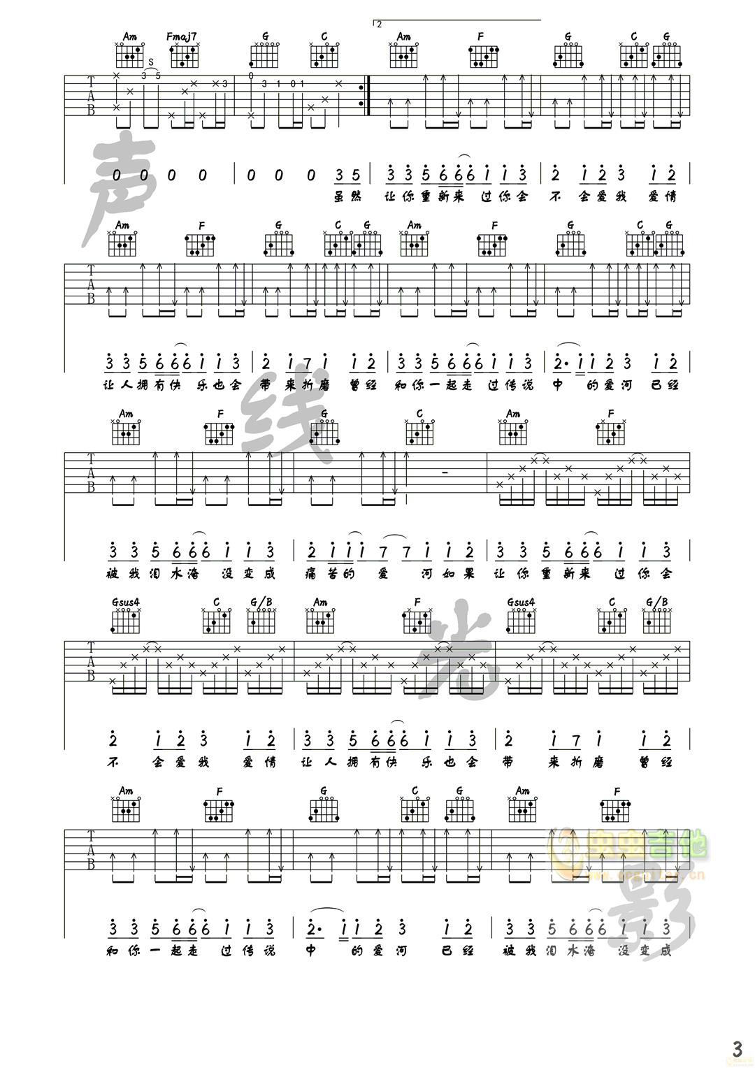 《爱河》吉他谱-神马乐团弹唱谱六线谱-教学视频-简谱网