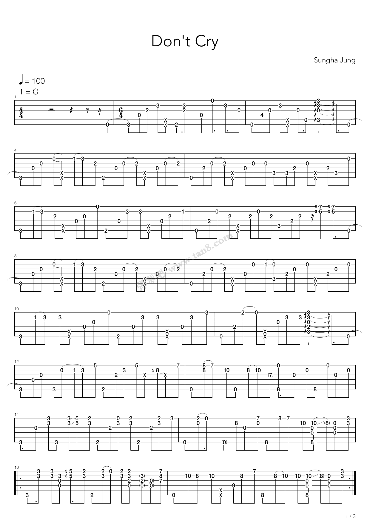 《Dont Cry 指弹版 郑成河 》 郑成河 独奏吉他谱