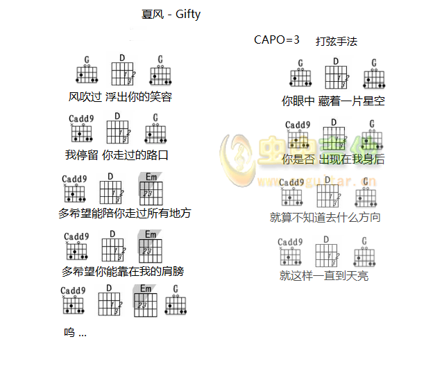 夏风G调吉他谱