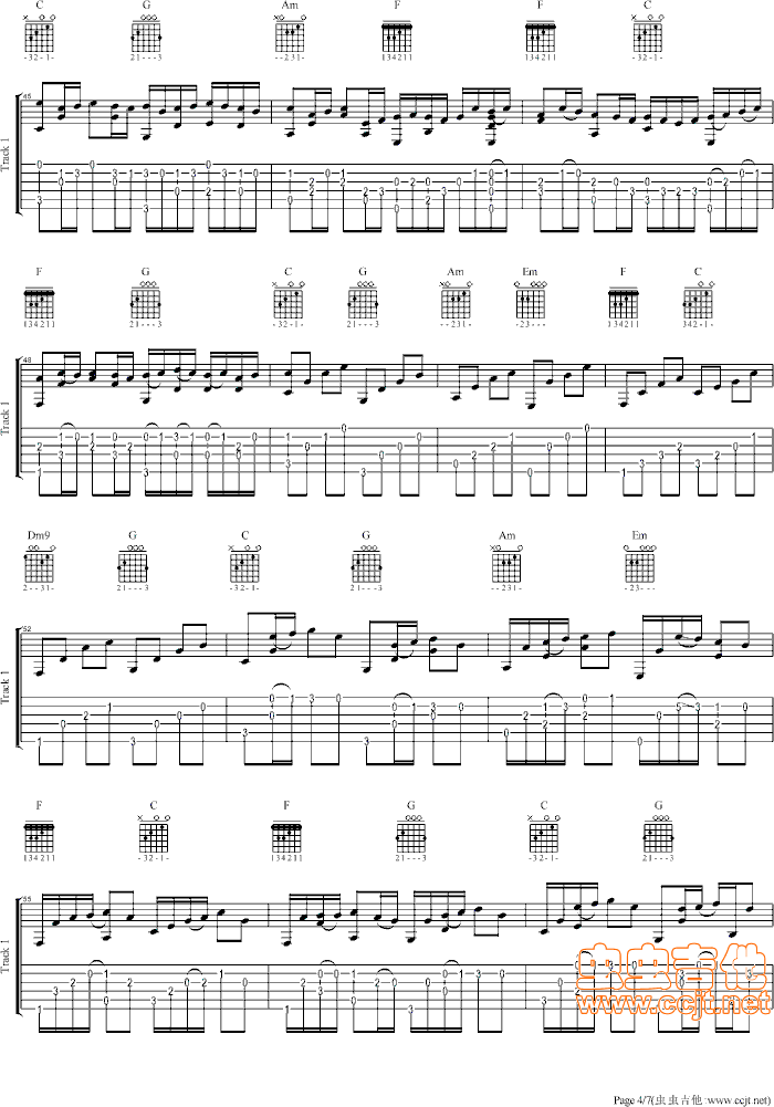卡农 带和弦再次完善近乎完美版 调GTP六线PDF谱 独奏吉他谱