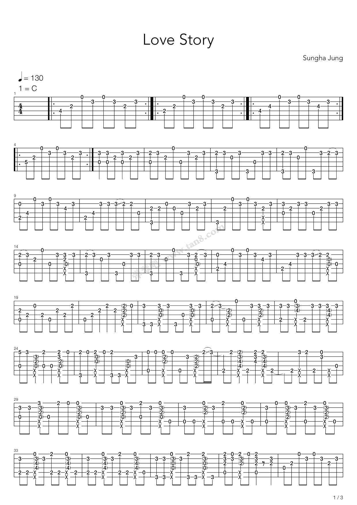 lovestory鄭成河吉他譜鄭成河吉他圖片譜3張