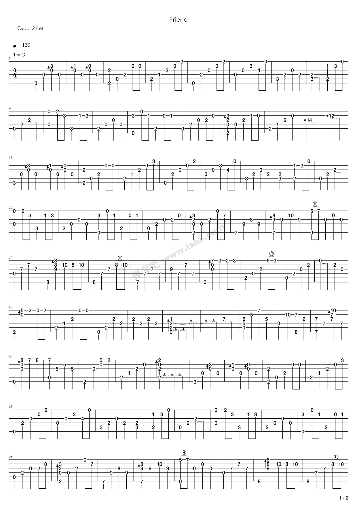 Friend 玉置浩二吉他谱玉置浩二吉他图片谱2张 吉他谱大全