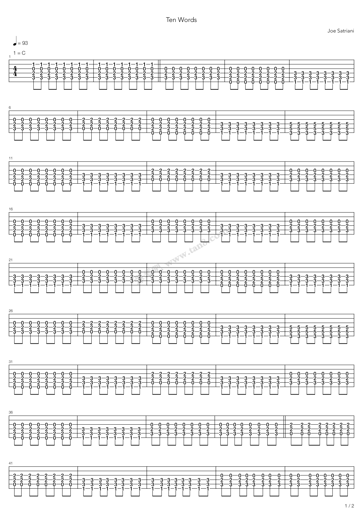 《ten Words吉他谱》joe Satrianic调吉他图片谱13张 吉他谱大全 