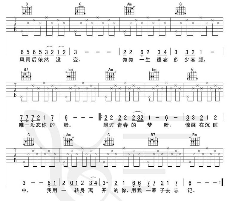 用我一辈子去忘记 吉他弹唱谱 [完整版]