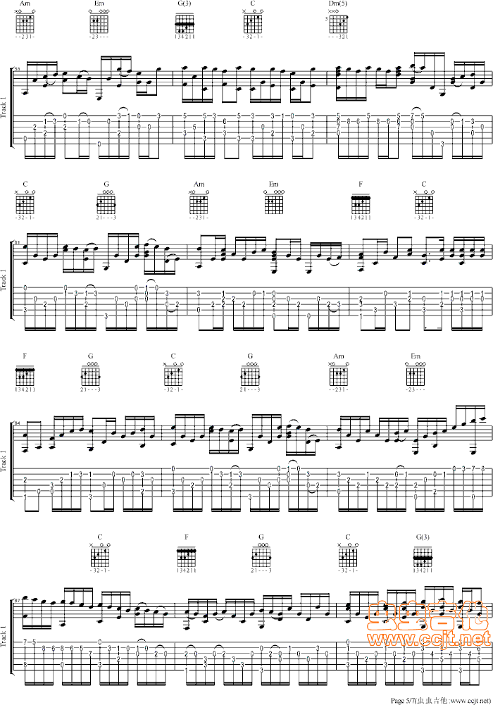 卡农 带和弦再次完善近乎完美版 调GTP六线PDF谱 独奏吉他谱