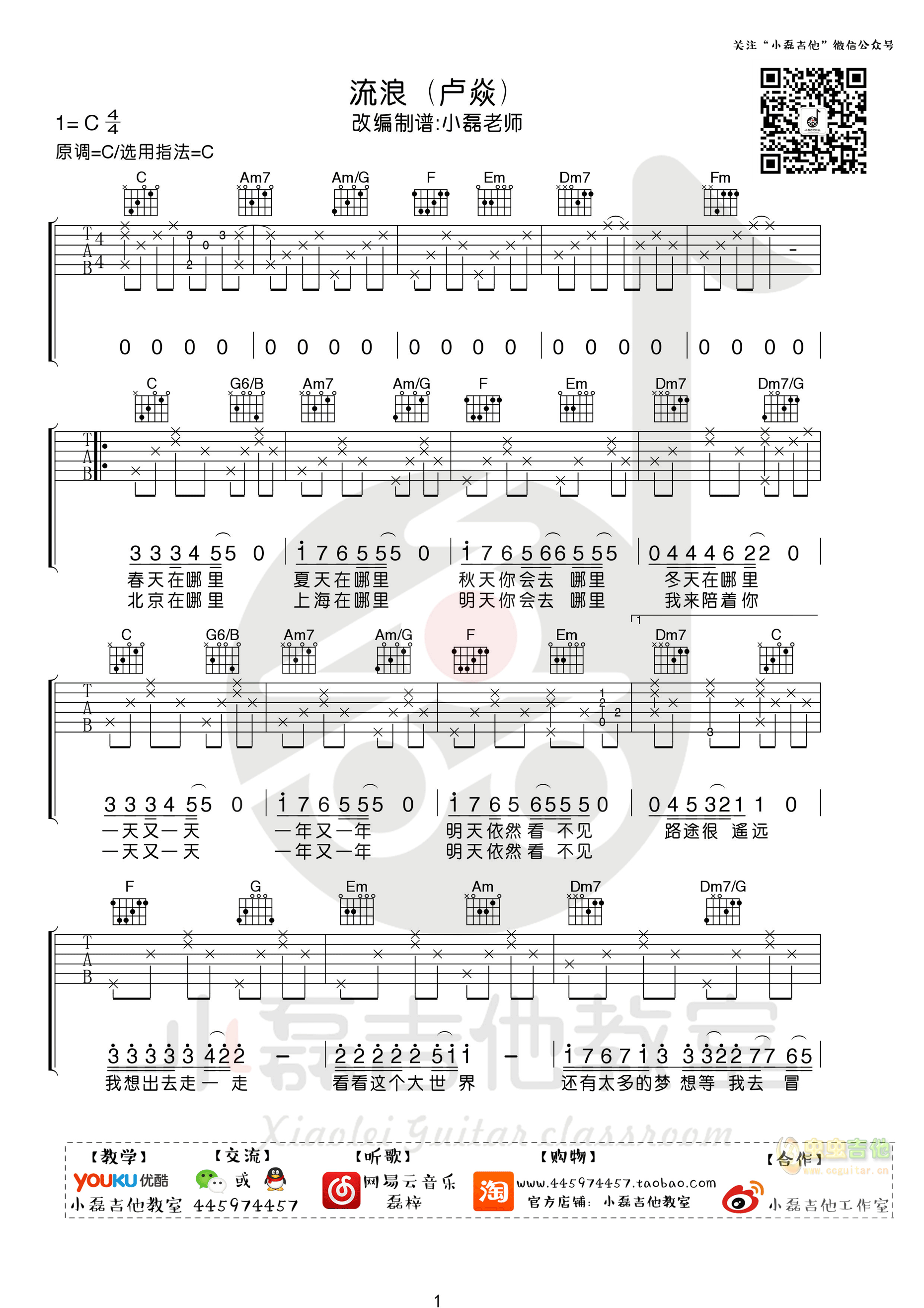 《流浪》吉他弹唱教学 小磊吉他教室出品C