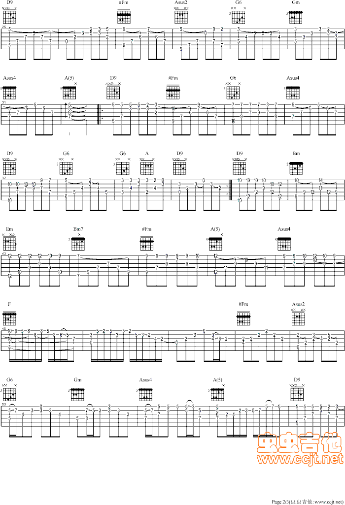 同桌的你 独奏 1调GTP六线 独奏吉他谱