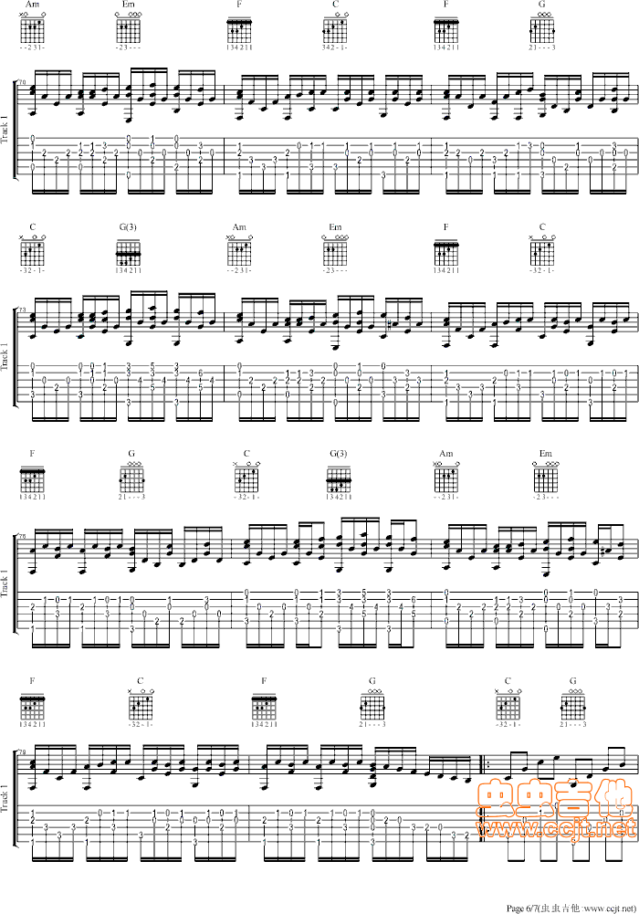 卡农 带和弦再次完善近乎完美版 调GTP六线PDF谱 独奏吉他谱